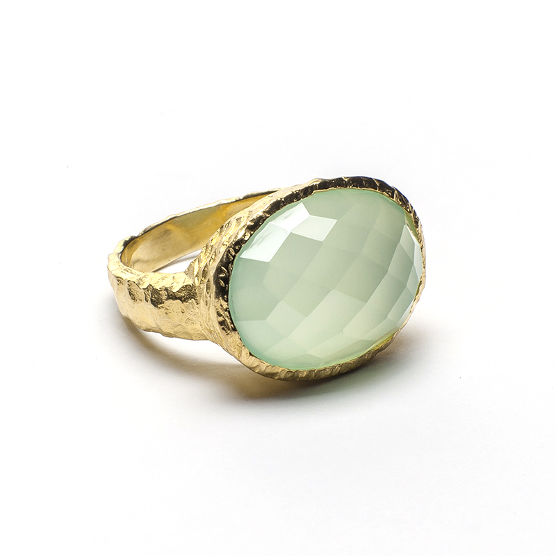 【3月生辰石】piara天然海蓝玉髓锤印包镶戒指 银镀18k黄金手 526.