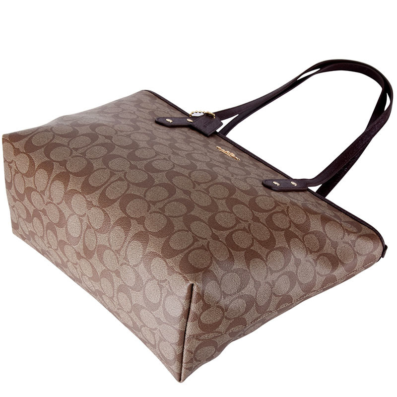 COACH 蔻驰 奢侈品 女士棕色配紫色包边PVC